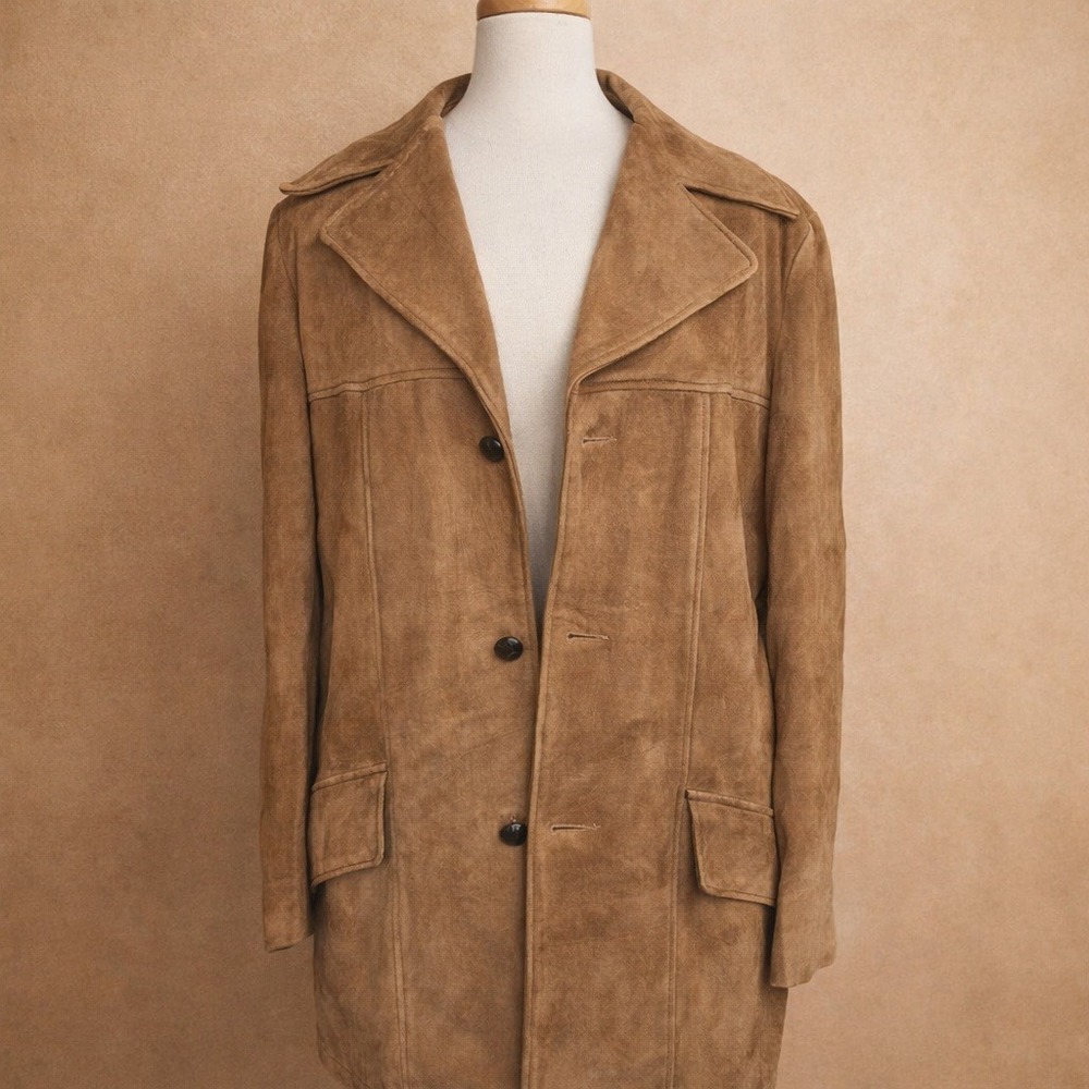 Men's Suede Trench Coat in Tan